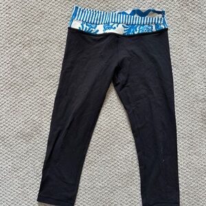Lululemon Black Leggings with Blue Patterned Waistband